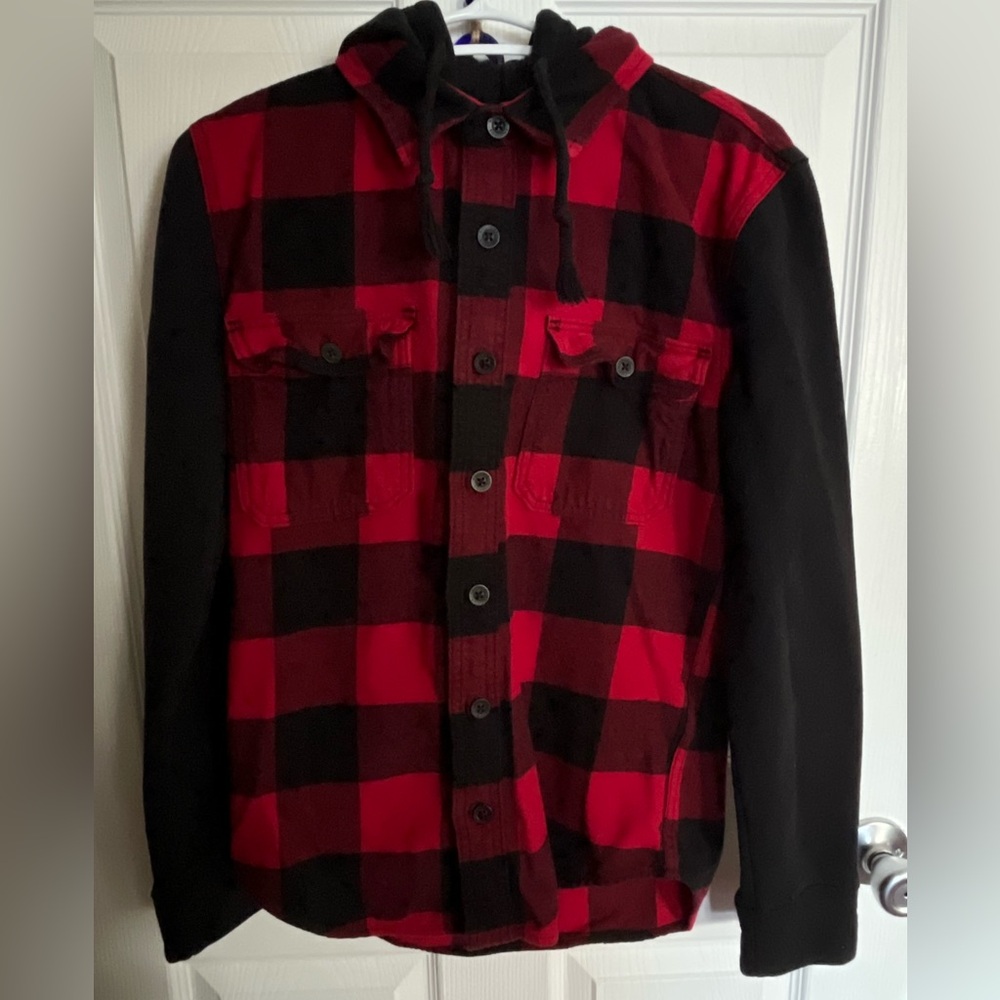 Hollister Men’s XS Buffalo Check Long Sleeve Hooded Flannel Shirt